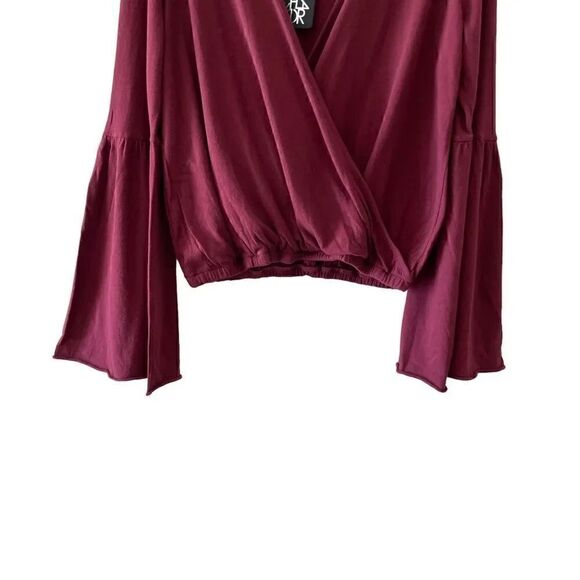 NWT Chaser Revolve Cotton FLARED SLEEVE SURPLICE  Faux Wrap Top Old Zin  Sz M - Picture 5 of 13